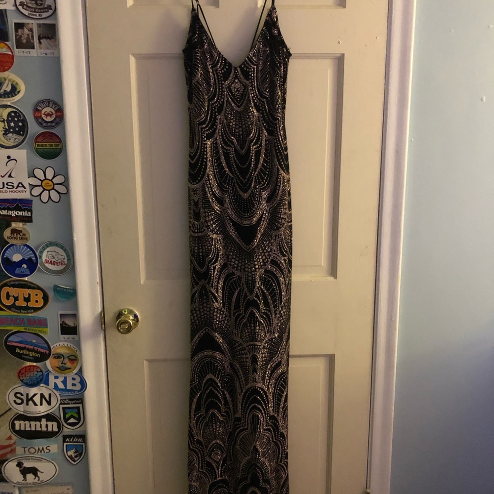 Black and gold sparkly prom dress